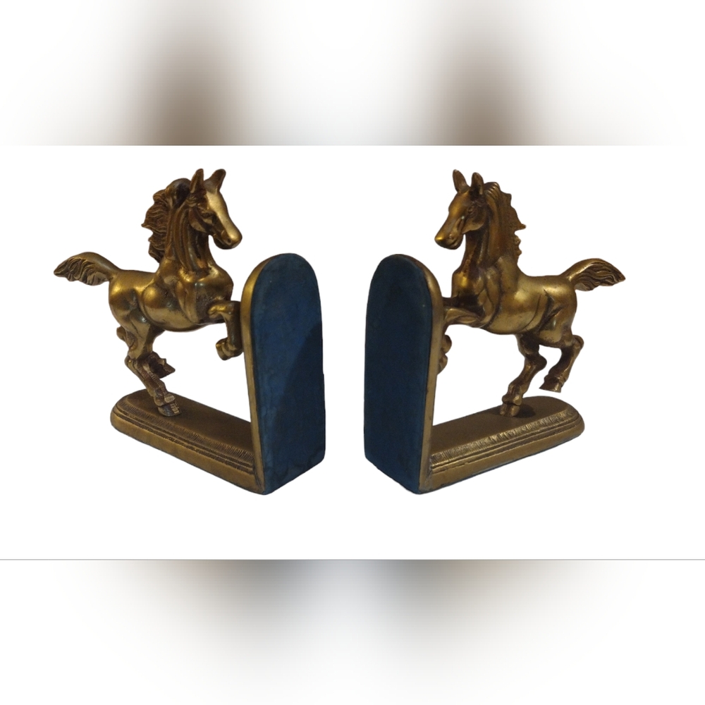 Vintage Solid Brass Rearing Horse Bookends